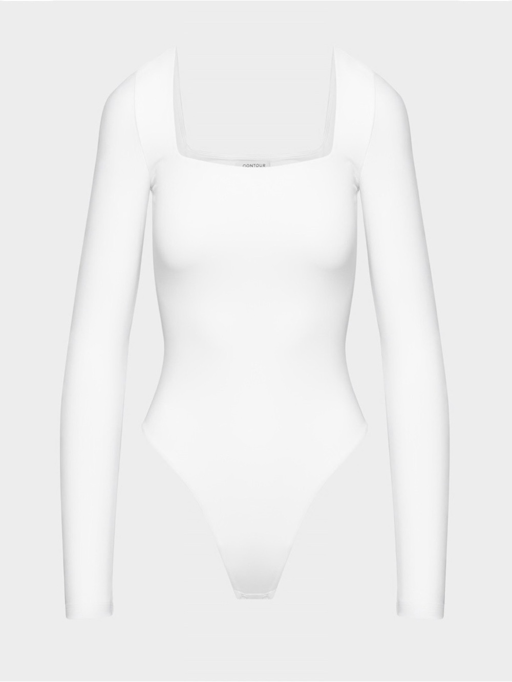 Babaton White Long-Sleeve Square Neck Bodysuit